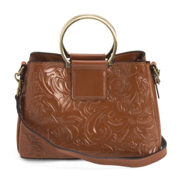 PATRICIA NASH Leather Empoli Satchel With Metal Handles And Crossbody Strap - Picture 1 of 4